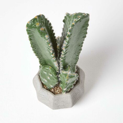 Homescapes Artificial Barrel Cactus Arrangement in Round Grey Pot, 17