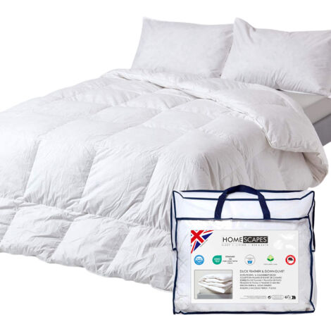 HOMESCAPES Couette tempérée 230 x 220 cm en duvet et plumes de canard 10,5 TOG