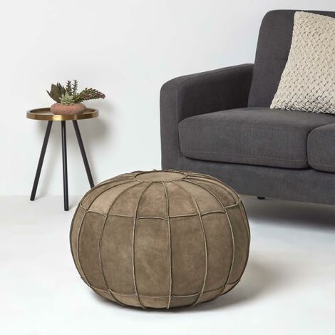 Relaxdays Sgabello Pouf in Morbido Pelo, Poggiapiedi Rotondo Imbottito