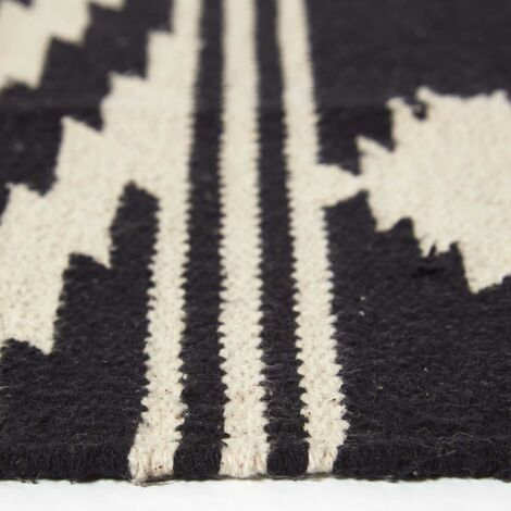 HOMESCAPES Tapis Kilim en coton noir et blanc Dinan 90 x 150 cm