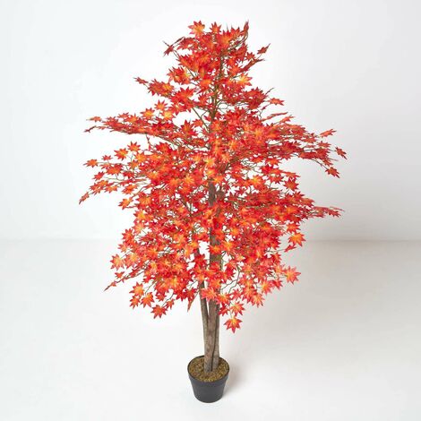 Homescapes – Érable rouge artificiel en pot 160 cm – Largeur 78 cm – Pot en plastique avec fausse mousse – Pour décoration intérieure