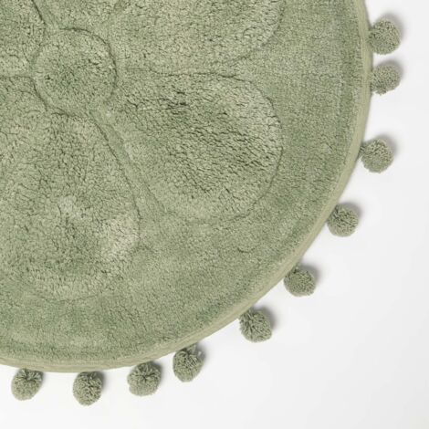Tapis De Salle De Bain Fleur Rond 60x60 Cm Vert - Super Doux Absorbant Antidérapant