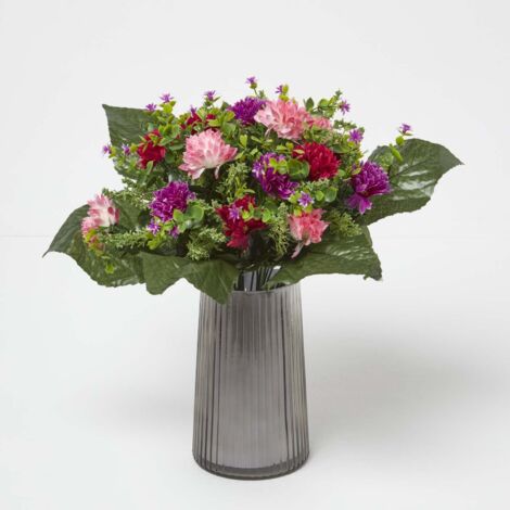 Bouquet Artificiel De Chrysanthèmes En Soie - 14 Fleurs, 36 Cm De Haut - Couleurs Rouge, Blanc, Crème - Décoration Intérieure/extérieure