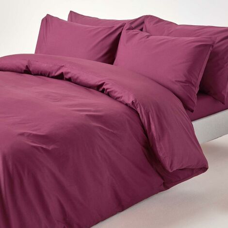 HOMESCAPES Housse de couette et taies d'oreiller unies en coton égyptien 200 fils Prune 260 x 220 cm (1/4)