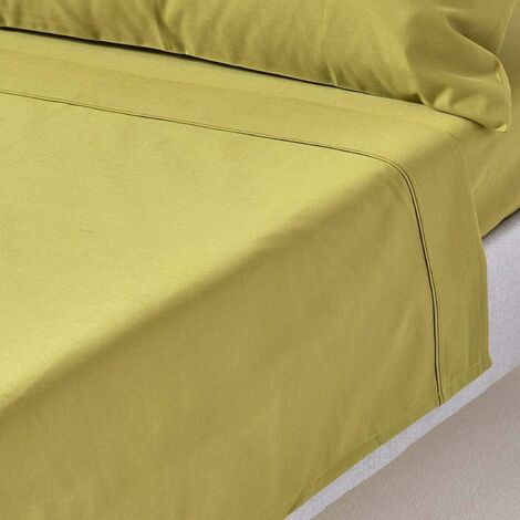 HOMESCAPES Drap plat uni 100% coton égyptien 1000 fils coloris Vert Olive 180 x 290 cm (1/5)