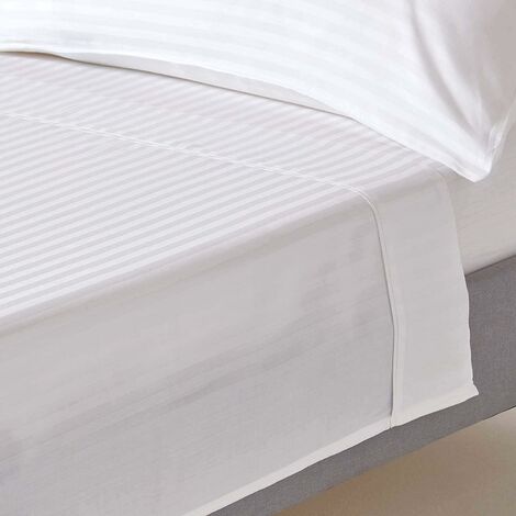 HOMESCAPES Drap plat rayé satin de coton égyptien 330 fils coloris blanc 270 x 300 cm (1/5)
