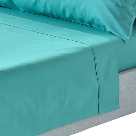 HOMESCAPES Drap plat uni 100% coton égyptien 200 fils coloris sarcelle 180 x 290 cm (1/5)