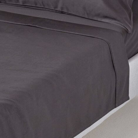 HOMESCAPES Drap plat uni 100% coton égyptien 1000 fils coloris gris foncé 270 x 300 cm (1/5)