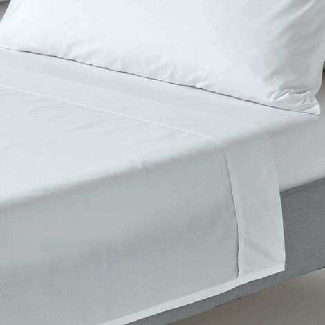 HOMESCAPES Drap plat uni 100% coton égyptien 200 fils coloris blanc 180 x 290 cm (1/5)