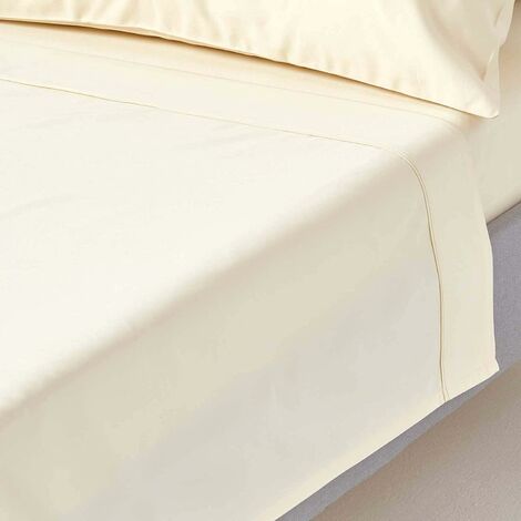 HOMESCAPES Drap plat uni 100% coton égyptien 200 fils coloris crème 180 x 290 cm (1/5)