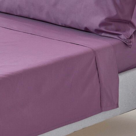 HOMESCAPES Drap plat uni 100% coton égyptien 200 fils coloris raisin 180 x 290 cm (1/5)