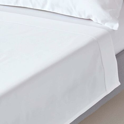 HOMESCAPES Drap plat uni 100% coton égyptien 1000 fils coloris blanc 240 x 300 cm (1/5)