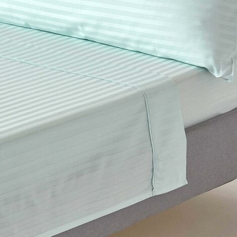 HOMESCAPES Drap plat rayé satin de coton égyptien 330 fils coloris bleu 180 x 290 cm (1/5)