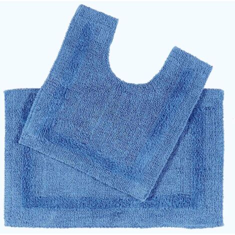 HOMESCAPES Tapis de salle de bain et tapis contour WC en coton Bleu cobalt