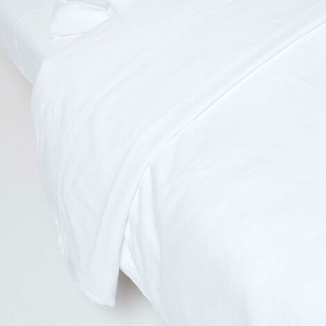 HOMESCAPES Drap plat en lin lavé Blanc – 180 x 290 cm