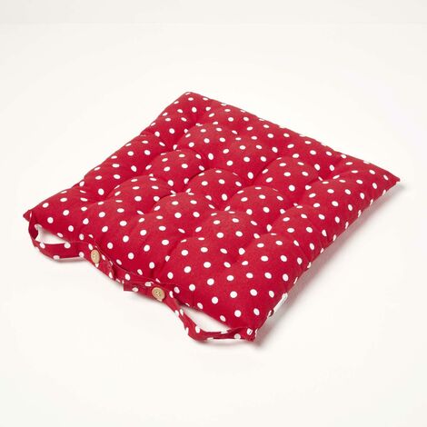HOMESCAPES Galette de chaise capitonnée Pois rouges 40 x 40 cm (1/5)