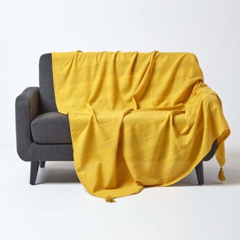 HOMESCAPES Jeté de lit ou de canapé - Rajput - Jaune - 150 x 200 cm