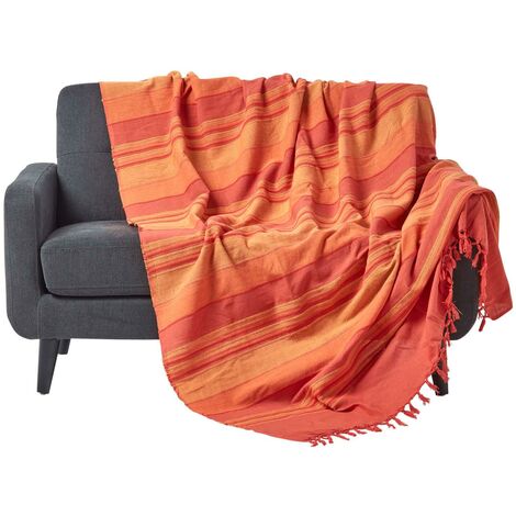 HOMESCAPES Jeté de lit ou de canapé à rayures Morocco - Orange - 150 x 200 cm