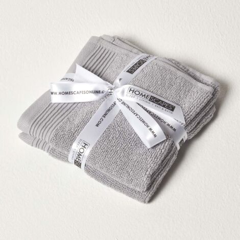 HOMESCAPES Carré éponge 30 x 30 cm en coton égyptien Premium 700 g/m², Lot de 2, Gris perle (1/5)
