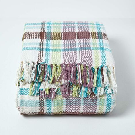 Plaid Velours Coton Matelassé Bleu 125x150cm - Jeté De Canapé Ou Lit Homescapes