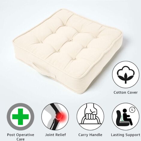 HOMESCAPES Coussin D’Assise 3 Places Pour Canapé - Rehausseur Déhoussable Coton Beige 150 X 50 X 10 Cm - Mousse Orthopédique