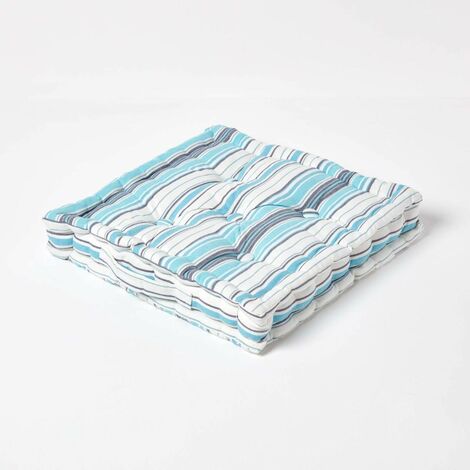 Coussin De Chaise / Réhausseur 40x40x8 Cm - 100% Coton - Collection Stripes - Vert