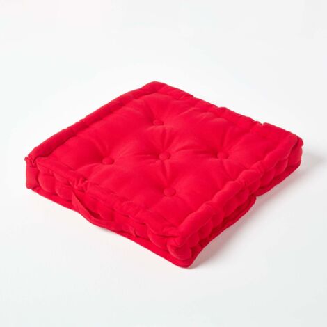 HOMESCAPES Coussin de sol - Rouge Uni - 50 x 50 cm
