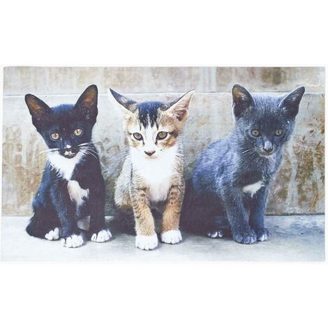 HOMESCAPES Paillasson imprimé chats en PVC, 76 x 45 cm