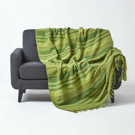 HOMESCAPES Jeté de lit ou de canapé à rayures Morocco - Vert - 255 x 360 cm