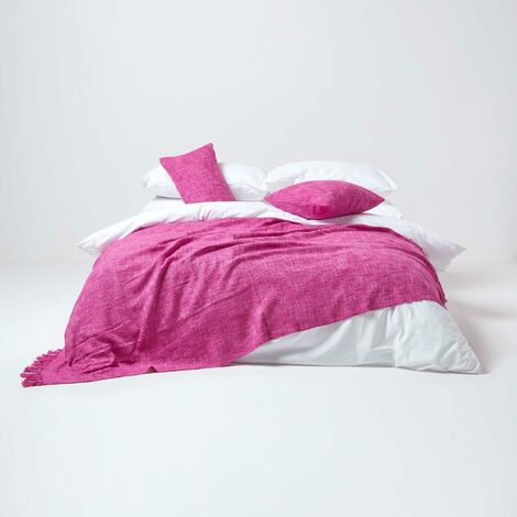 Plaid 100% Coton Pied-de-poule Violet - 225x255 Cm, Jeté De Canapé Ou Couverture Maison