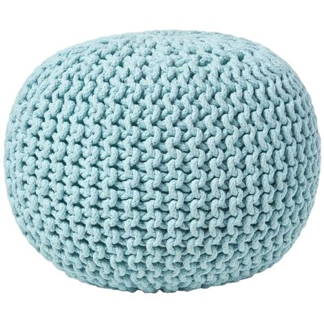 HOMESCAPES Pouf en tricot Rond Coloris Bleu Pastel 35 x 40 cm