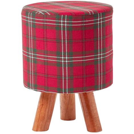 Homescapes Sitzhocker Edward Tartan – 32x32x42 Cm, Schottenmuster, Baumwolle & Holz