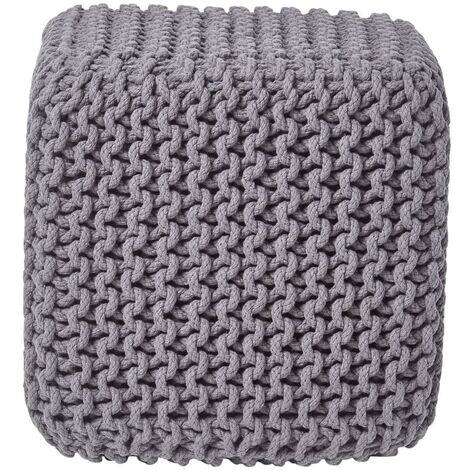 HOMESCAPES Pouf poggiapiedi lavorato a maglia, imbottito, 100% cotone, per soggiorno, bambini o anziani, colore: prugna
