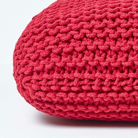 HOMESCAPES Pouf en tricot carré Rouge Très grand (1/5)