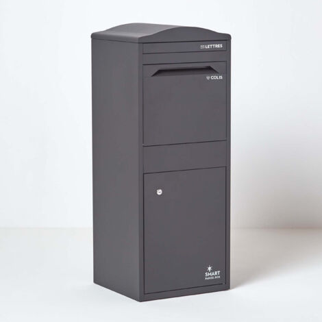 Homescapes – Boîte aux lettres incurvée large gris foncé – Acier galvanisé 0,7 mm – Résistante aux intempéries – Compartiment sécurisé pour colis