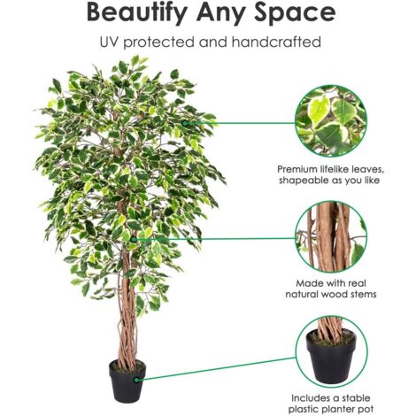 Plante artificielle Homescapes Plante Figuier pleureur Ficus Benjamina Vert & Crème 122 cm