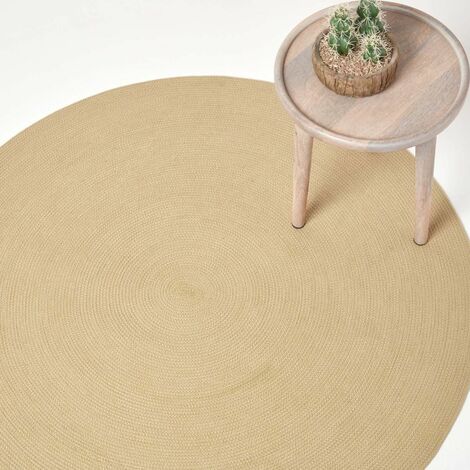 HOMESCAPES Tapis rond tissé à plat en coton Beige, 120 cm
