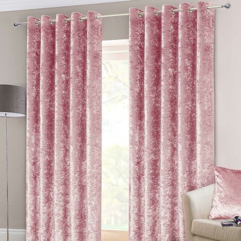 Homescapes Rideaux à œillets en velours martelé épais Rose poudré, 117 x 137 cm