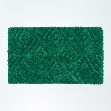 HOMESCAPES Tapis de bain antidérapant losanges en 100% Microfibre Vert Emeraude, 50 x 80 cm