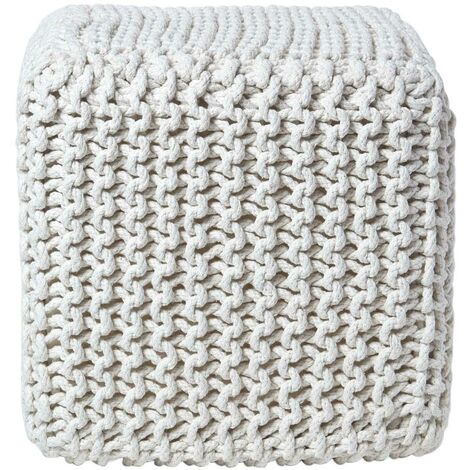 HOMESCAPES Pouf Repose-pieds en tricot Cube Blanc cassé (1/5)