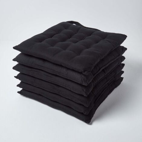 HOMESCAPES Lot de 6 Galette de Chaise Capitonnée 40 x 40 cm Noir (1/5)