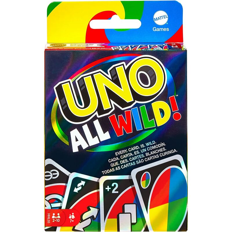 UNO All Wild Card Game con 112 cartas, regalo de noche de juegos para niños, familias y adultos para jugadores de 7 años en adelante