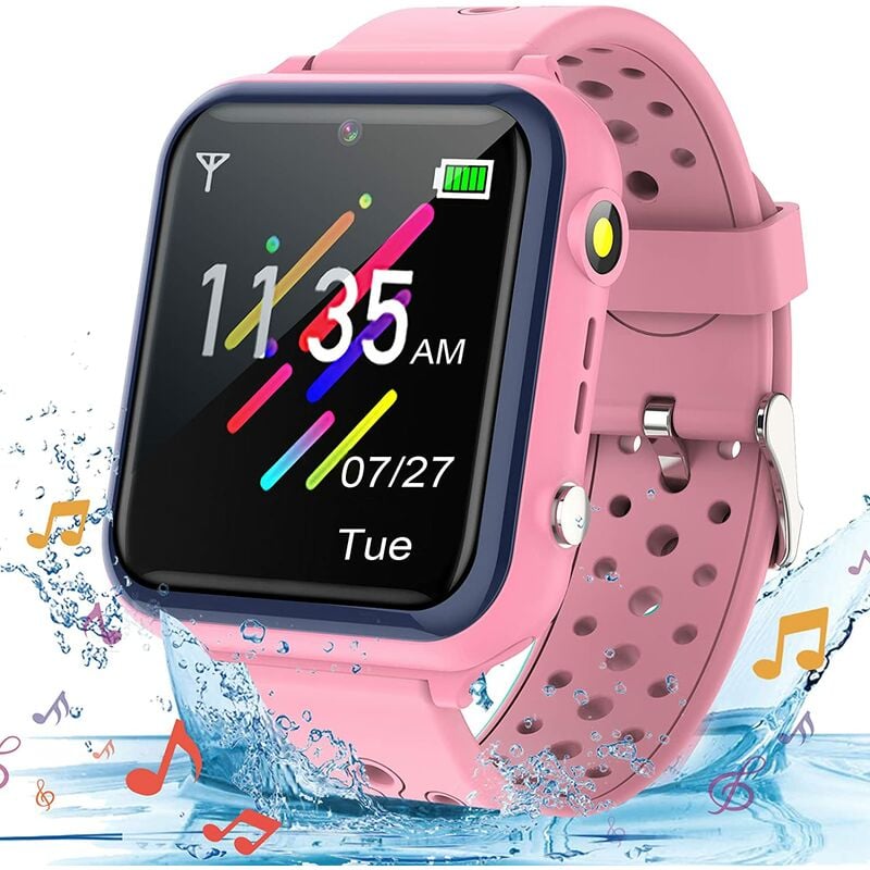 Reloj inteligente para niños, reloj inteligente para niños con música, teléfono móvil a prueba de agua para niños, niñas y niños (rosa)