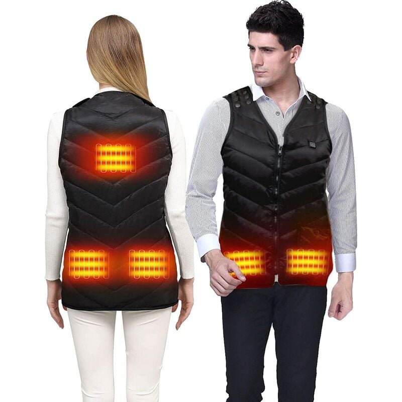 Chaleco Térmico Hombres Mujeres Chaleco Térmico Ropa Térmica USB con 9 Zonas Térmicas 3 Temperaturas Ajustables Chaleco Cálido Lavable Para Invierno Motocicleta Caza Camping (batería No Incluida)-M