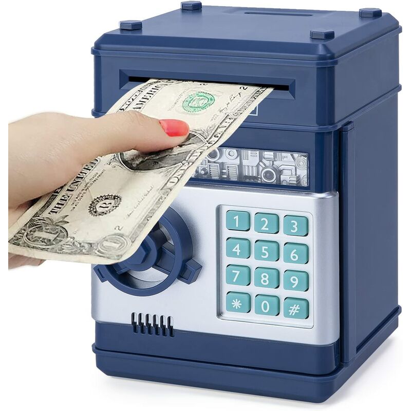 Seguro para niños de 3 a 12 años, caja de dinero segura con código caja de dinero electrónica cajero automático alcancía niño niño juguete niño regalo niño azul marino