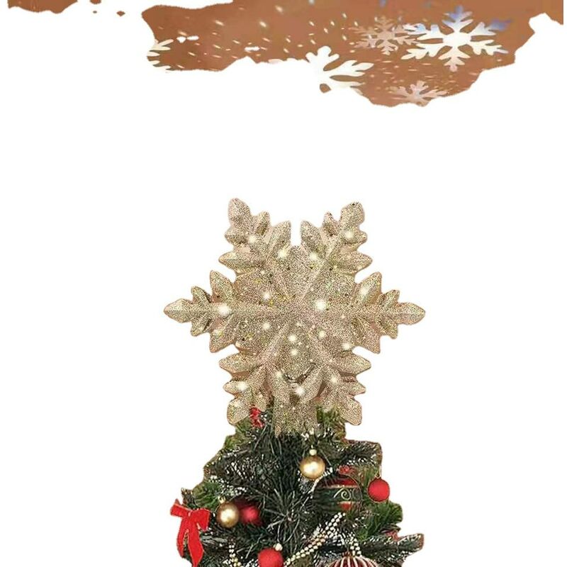 Decoración de árbol de Navidad iluminada con proyector de copo de nieve dorado, copo de nieve mágico giratorio LED, decoración de árbol de Navidad dorado con purpurina hueca 3D para decoraciones de árboles de Navidad