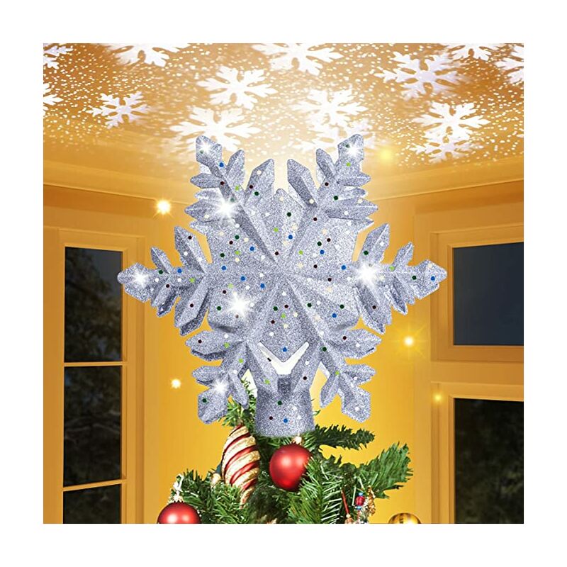 Adorno para árbol de Navidad con proyector de estrella copo de nieve 3D LED Árbol de Navidad mágico Girar Adorno para árbol de Navidad Adorno para árbol de Navidad Plata