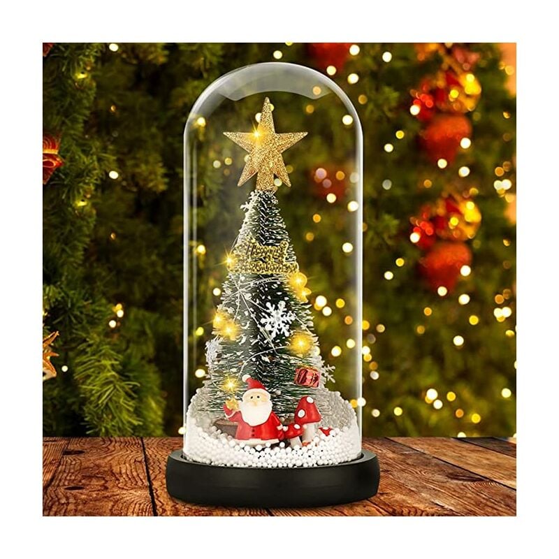 Árbol de Navidad en miniatura, árbol de Navidad en cúpula de cristal, modelos de árboles de sisal artificiales con luces de cadena LED, mini árbol de Navidad para decoración navideña, regalo de Navidad para familiares, amigos