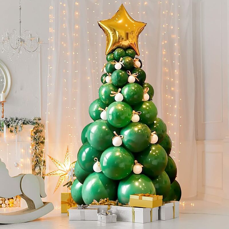 Kit de guirnalda de globos de árbol de Navidad de 94 Uds., juego de globos blancos verdes con globo de aluminio de estrella dorada, suministros para fiestas temáticas de invierno de Navidad