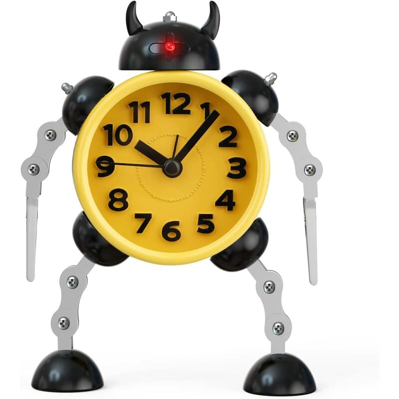 Reloj despertador para niños, reloj despertador robot para niños, reloj despertador analógico, reloj despertador silencioso sin verificación para niños, niñas y niños (amarillo)